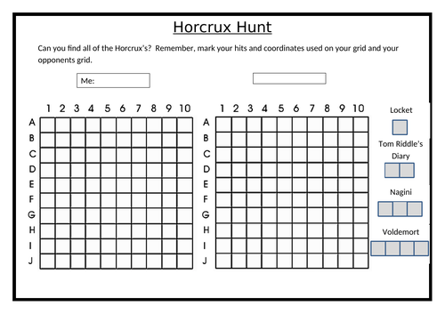 Horcrux Hunt Battleship game | Teaching Resources