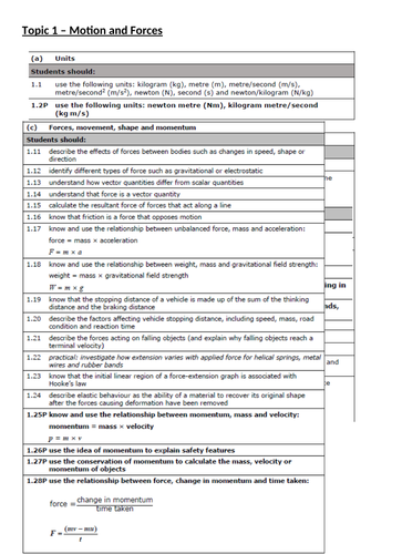 IGCSE EdExcel Topic 1 Forces and Motion Student notes + Teaching answers (Digital notebook)