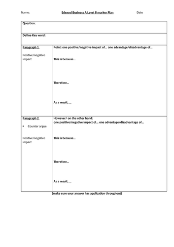 Edexcel A level business 8 Marker Structure plan