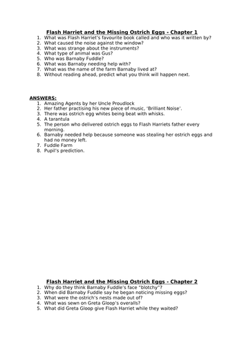 Comprehension: Flash Harriet and the Missing Ostrich Eggs