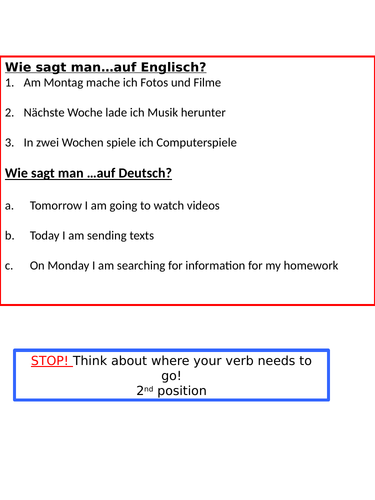 Stimmt 1 Kapitel 3 pages 60 and 61 - speaking and translation exercises - Revision