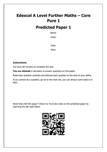A Level Further Maths : Core Pure 1 Predicted Paper