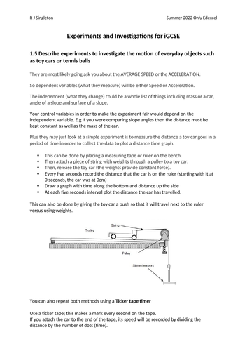 Revision - iGSCE Edexcel Physics- Specification breakdown 2022 and notes