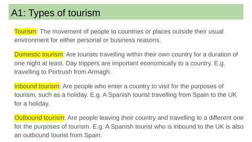 BTEC L3 Travel and Tourism Learning Aims A, B, C & D Bundle