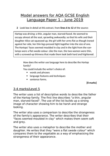 Levels 5 7 And 9 Model Answers AQA GCSE English Language Paper 1 June 