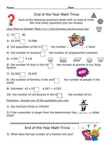 End of the Year Math Trivia (50 Questions)