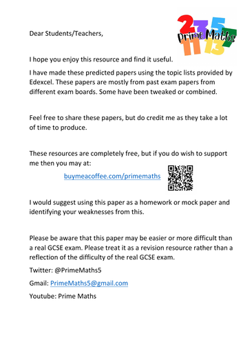 GCSE Maths Predicted Paper 2022 Edexcel 2F 2H