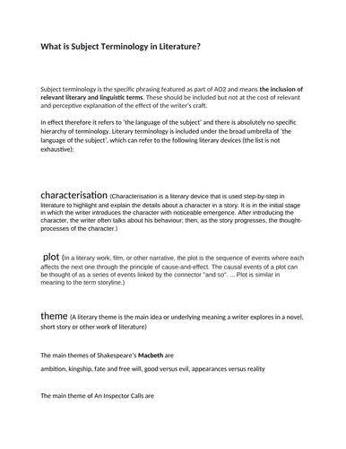 A LEVEL ENGLISH LITERATURE SUBJECT TERMINOLOGY - an analysis of ...