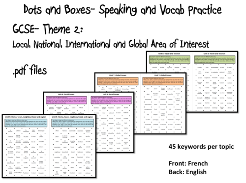 Dots and Boxes- Theme 2- Local National International and Global area of interest- GCSE French