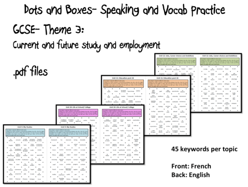 Dots and Boxes- Theme 3- Current and future study and employment- GCSE French