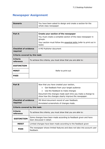 Newspaper Project Assessment