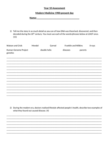 Subject knowledge test Modern Medicine GCSE History