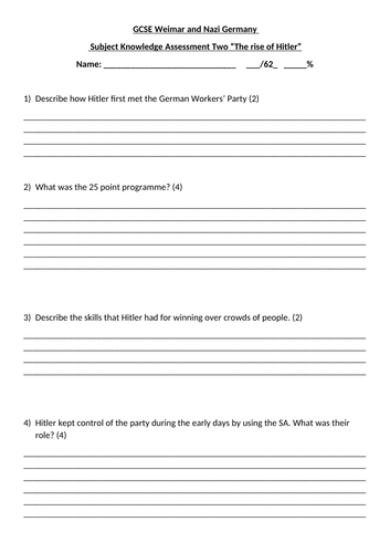 knowledge assessment rise of Hitler GCSE History