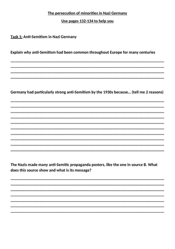 worksheet Nazi persecution of minorities Nazi Germany