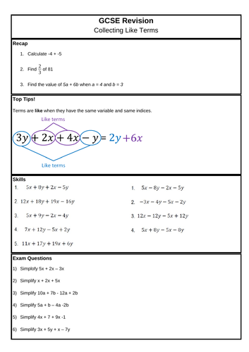 Revision - GCSE (F) - Algebra units