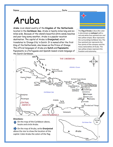 ARUBA Introductory Geography Printable Worksheet