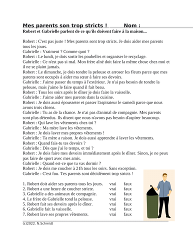 French Chores Reading: Nettoyer la Maison Lecture (tâches ménagères)