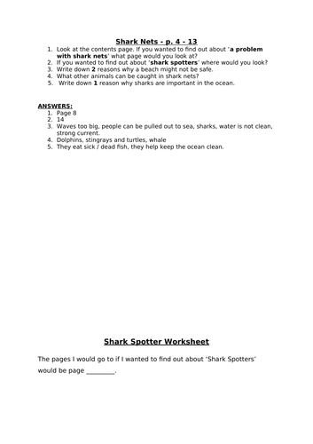 Comprehension + Worksheet - 'Shark Nets'