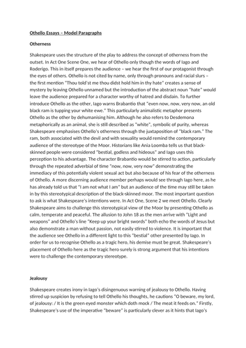 Othello Model Paragraphs