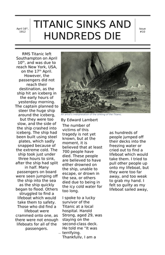 Titanic newspaper report