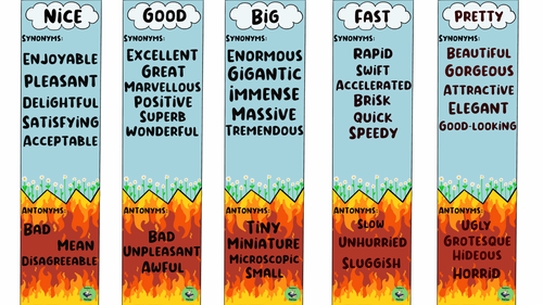 FREE SAMPLE Synonym/ Antonym Bookmarks