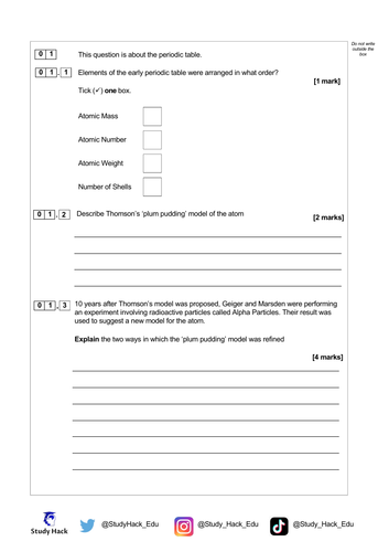 AQA GCSE Chemistry 4.1.2 'The Periodic Table' PREDICTED QUESTIONS