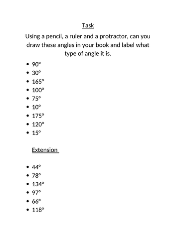 Drawing angles- 3 differentiated sheets