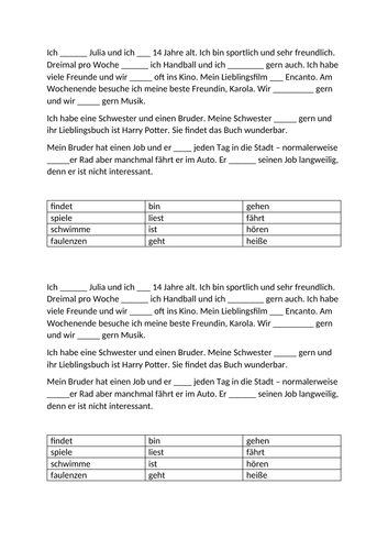 Present Tense Recap - Gap Fill