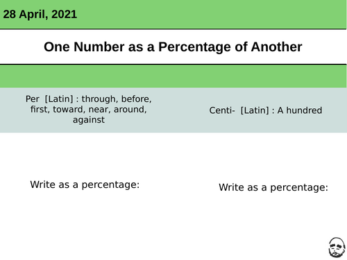 One Number as a percentage of another