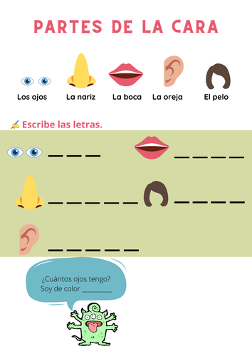 Partes de la cara. Primary School Spanish.