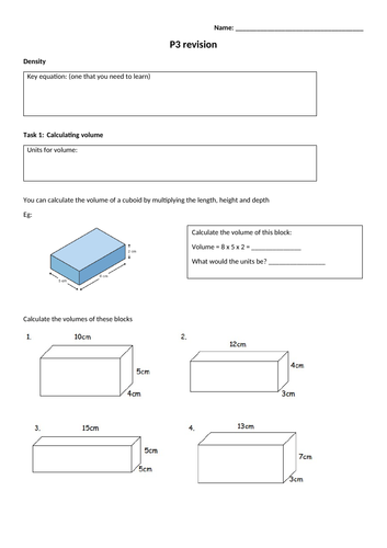 AQA p3 density F | Teaching Resources