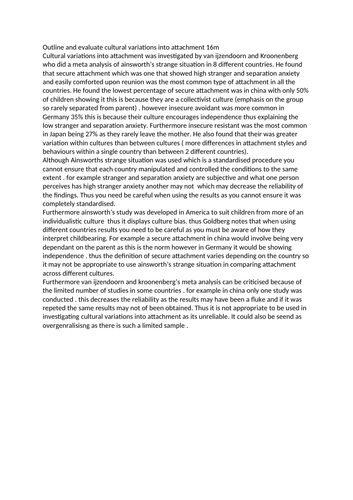 outline and evaluate cultural variations into attachment 16m