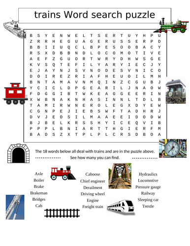 Trains Word Search Puzzle (18 Words)