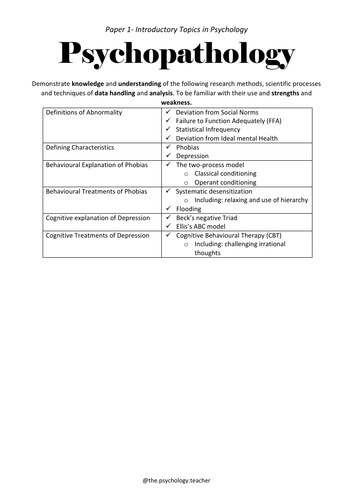 Psychopathology Specification (student friendly) Oxford AQA (International)