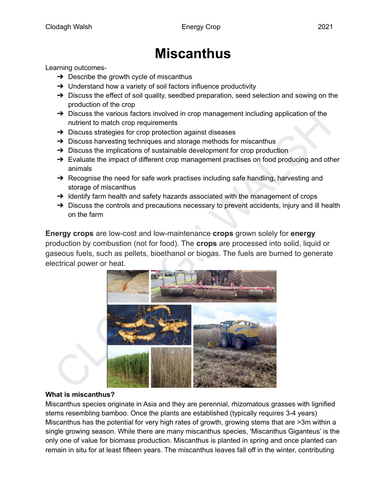 MISCANTHUS - Full leaving cert Ag Science Notes with exam questions and video links throughout
