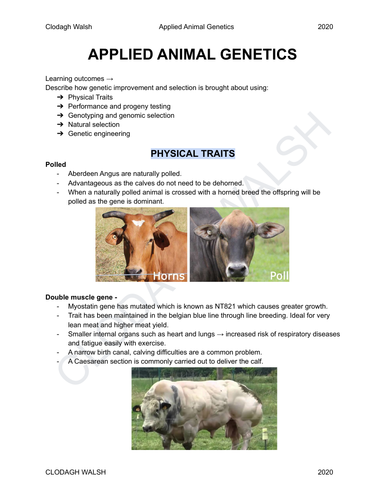 APPLIED ANIMAL GENETICS - Leaving Cert Ag Science Notes