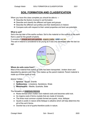 FULL NOTES - Soil formation and Classification Ag Science Leaving Cert