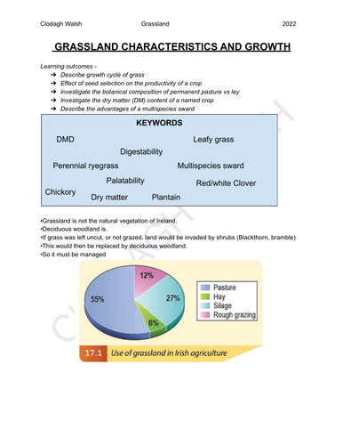 FULL NOTES - Grassland Characteristics and Growth Leaving Cert Ag Science