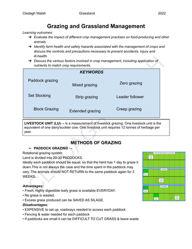 FULL NOTES - Grazing and Grassland Management Leaving Cert Ag Science