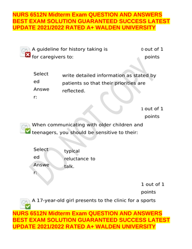 NURS 6512N Midterm Exam QUESTION AND ANSWERS BEST EXAM SOLUTION GUARANTEED SUCCESS LATEST UPDATE 202