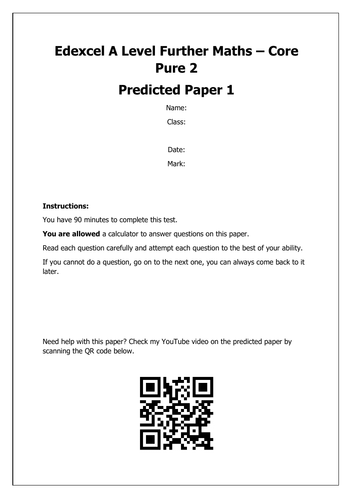 A Level Further Maths: Core Pure 2 Predicted Paper