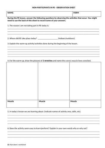 Non-Doers Analysing Sheets for PE