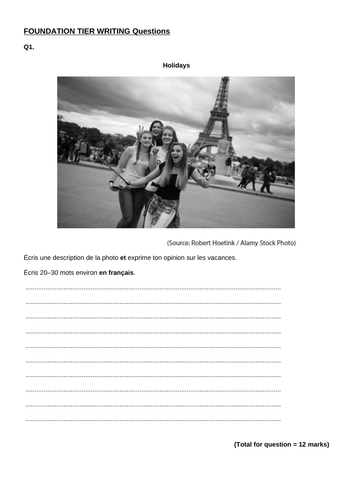 GCSE Edexcel French Foundation Writing Q1 and translation