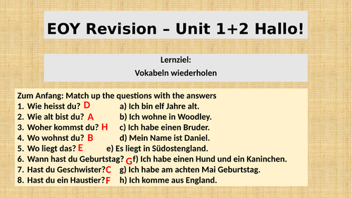 Y7 German - Echt Unit 1+2 Revision
