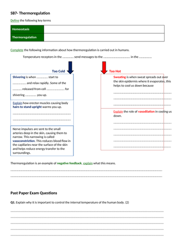 Edexcel SB7 Thermoregulation Revision