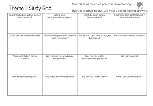 AQA GCSE German Revision Grid
