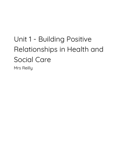 Health and Social Care Unit 1 Task Booklet