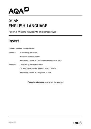 AQA Language Paper 2 Cycling