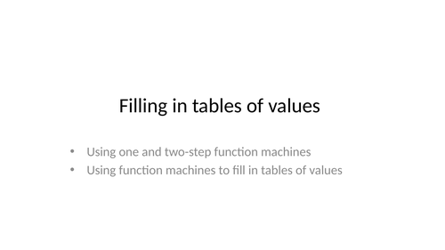 Table of Values using Function Machines - Low Ability