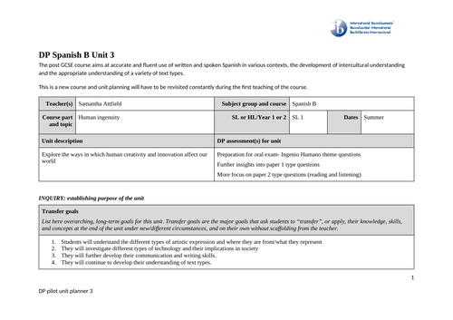 IB Unit  planners - Spanish SL/HL